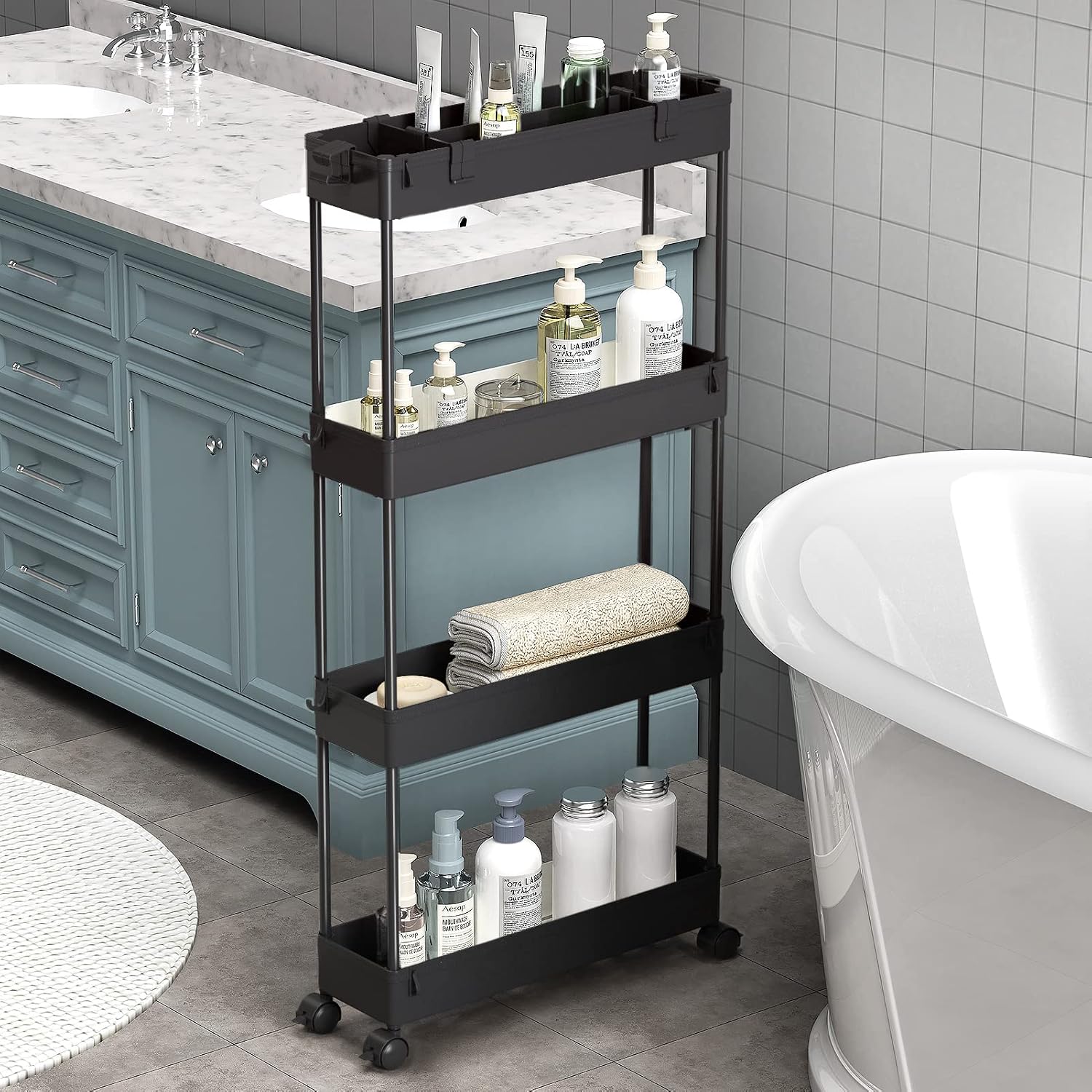 SPACELEAD Slim 4 Tier Rolling Storage Cart, Utility Organizer