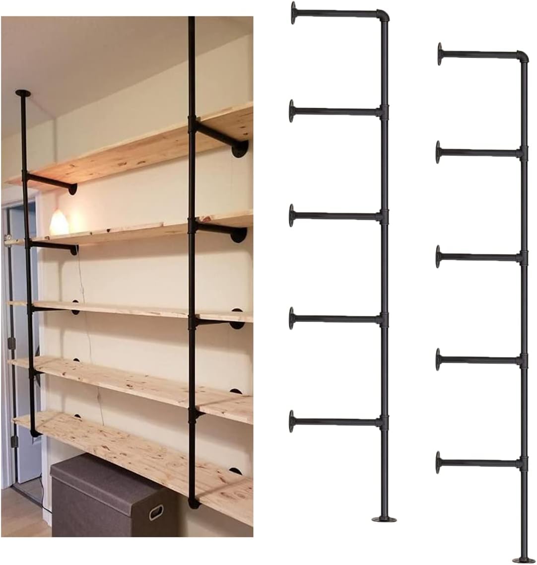 Industrial Wall Mount Iron Pipe Shelving Bracket Kit, Black