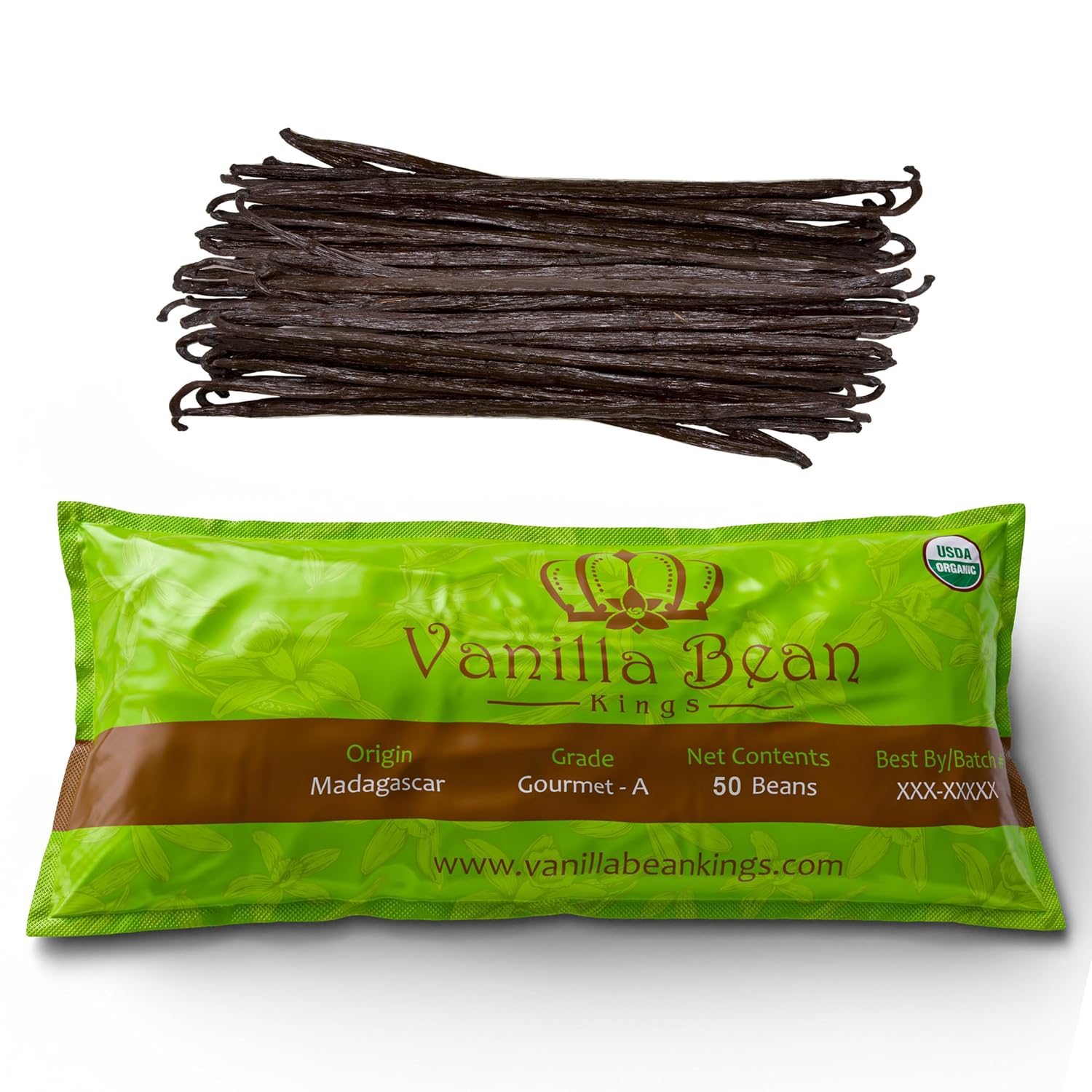 Organic Madagascar Vanilla Beans, Grade A, 50 Whole Pods
