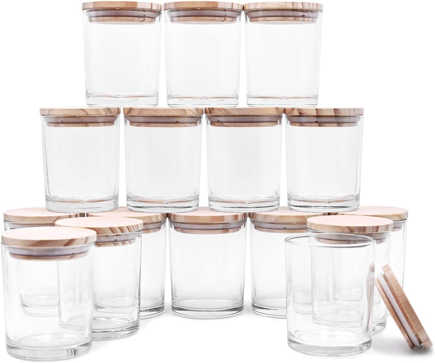 Candle Jars for Making Candles, 16 Pcs, 7 oz, with Wood Lids