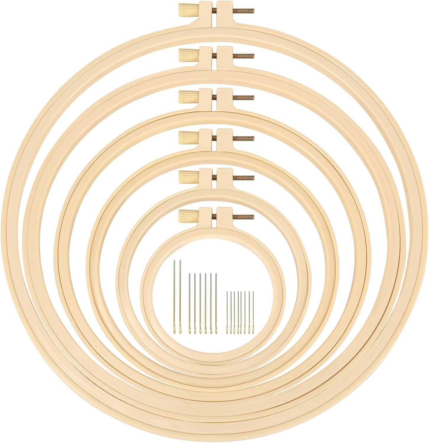 Caydo 6 Piece Embroidery Hoops Set with 16 Needles, 3 to 10 Inch