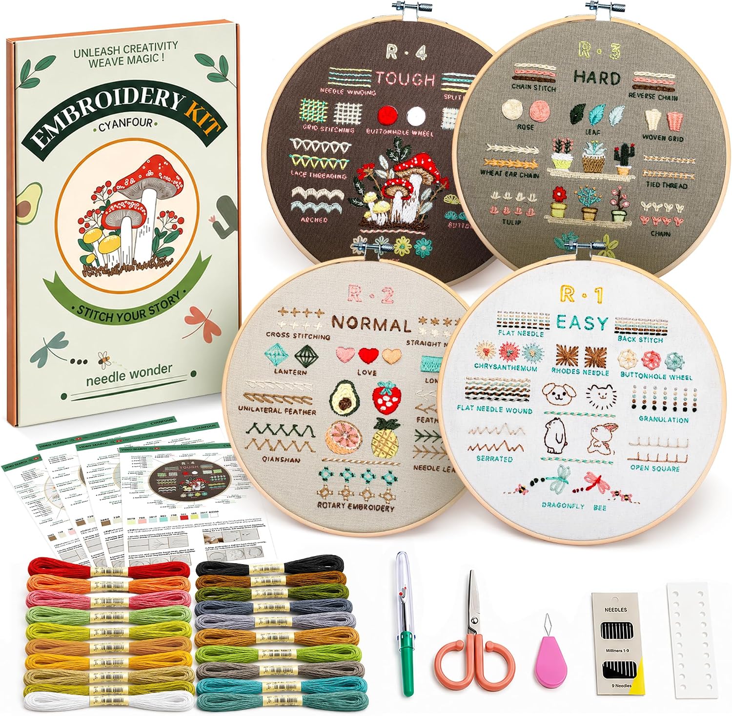 CYANFOUR Embroidery Kit for Beginners with Step-by-Step Videos