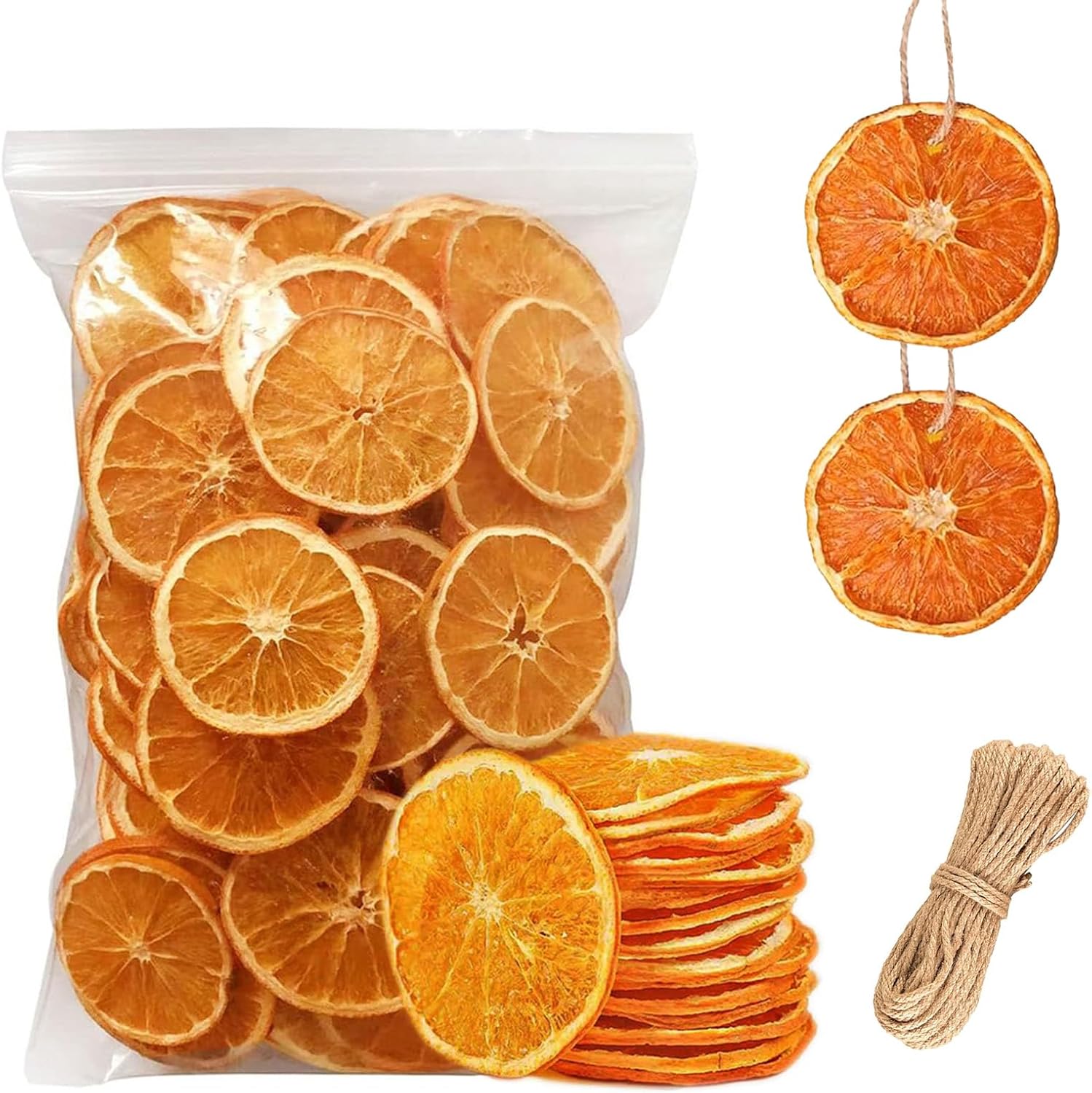 Dried Orange Slices, 50 Pcs, with Hemp Rope, for Wreath Making