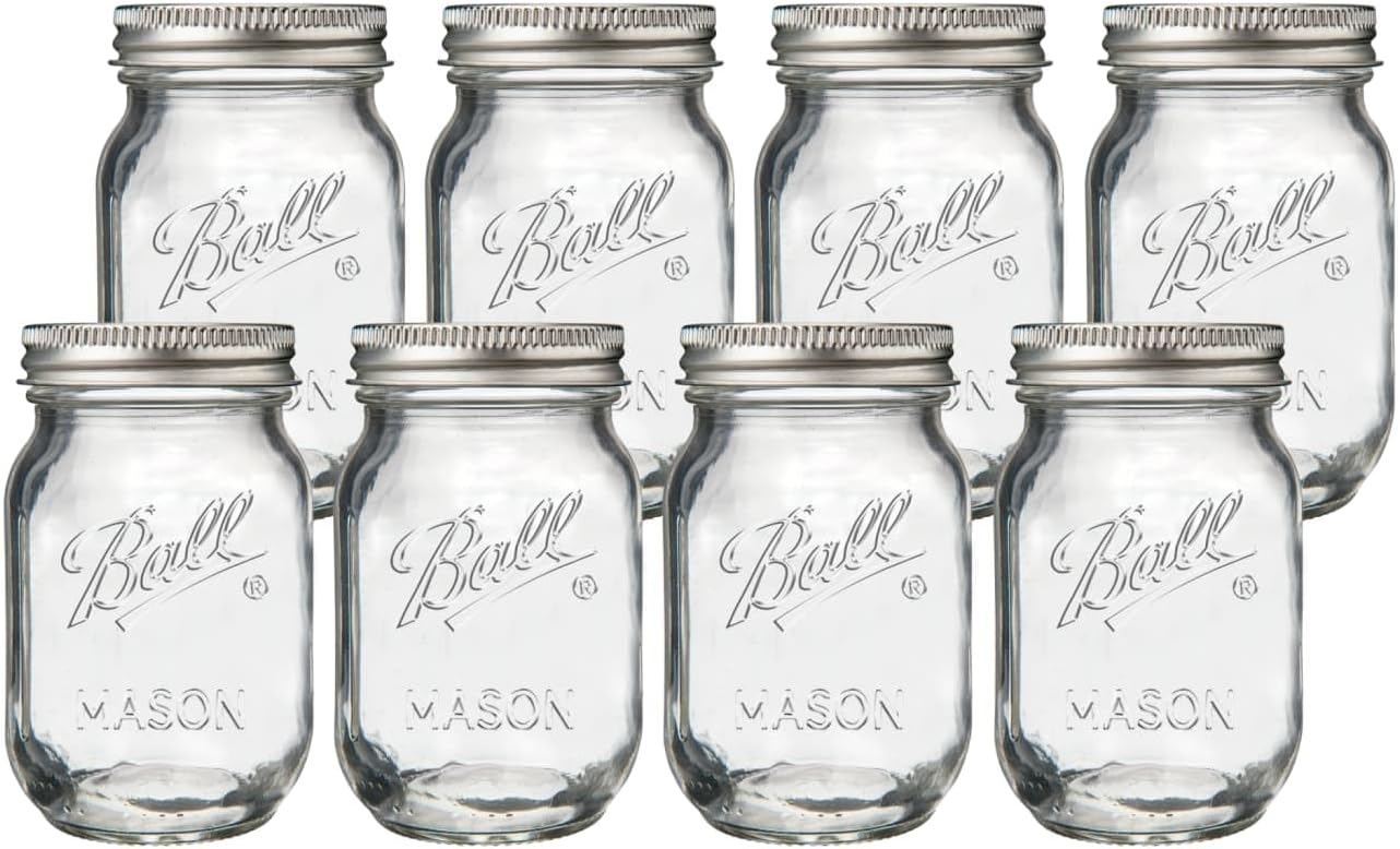 Ball Regular Mouth Pint Glass Mason Jars, 16 oz, 8 Count