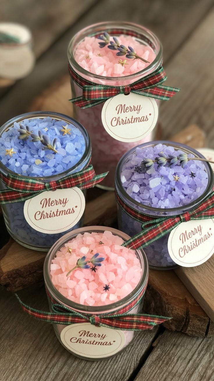 DIY Christmas scented bath salts in a glass jar