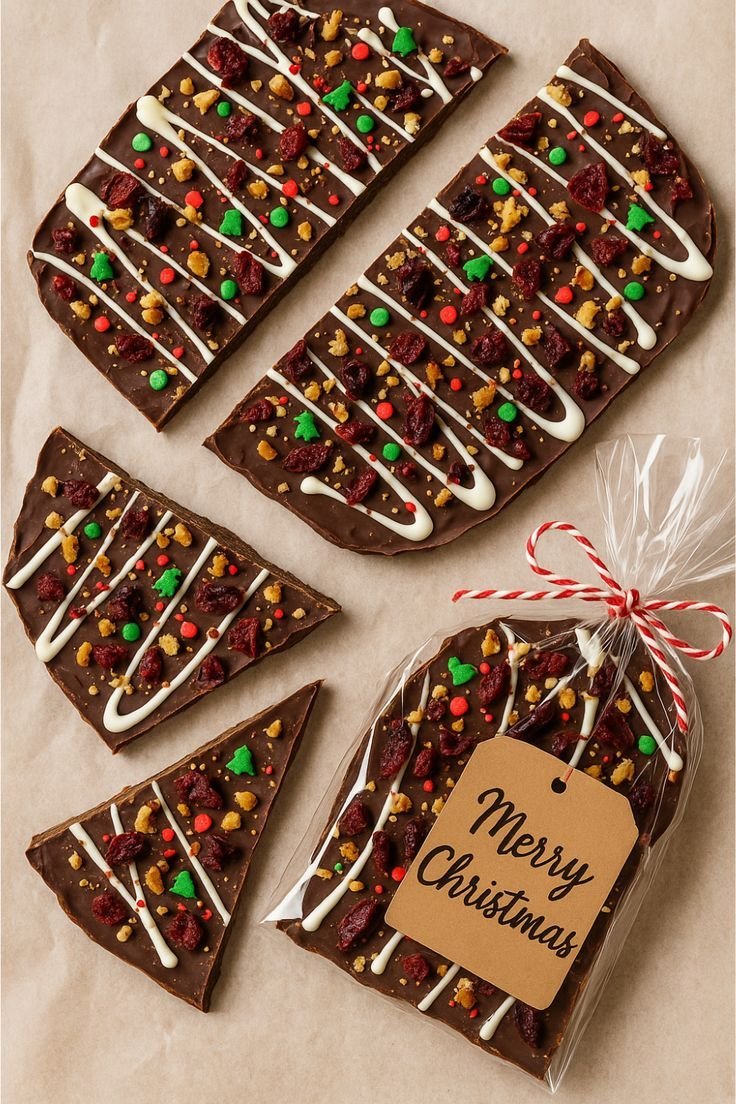 Homemade Christmas chocolate bark with festive toppings