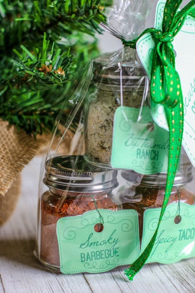 Homemade Christmas spice mix in small jars