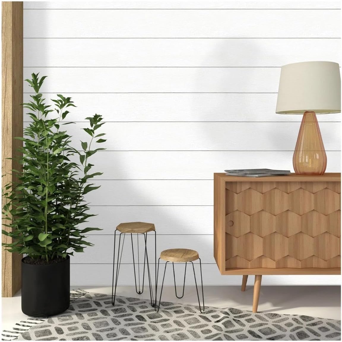 Real Wood Peel and Stick White Shiplap Wall Planks, 5 Inch, 10 Pack