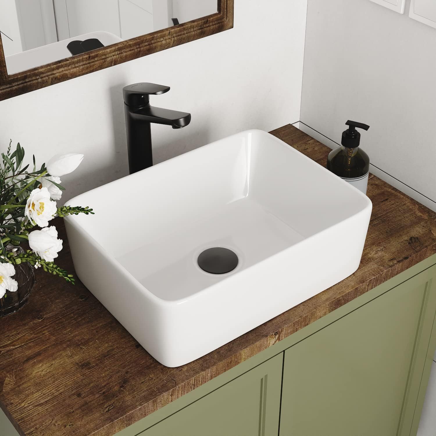 DeerValley Rectangle Vessel Sink, White, 16 x 12 Inch