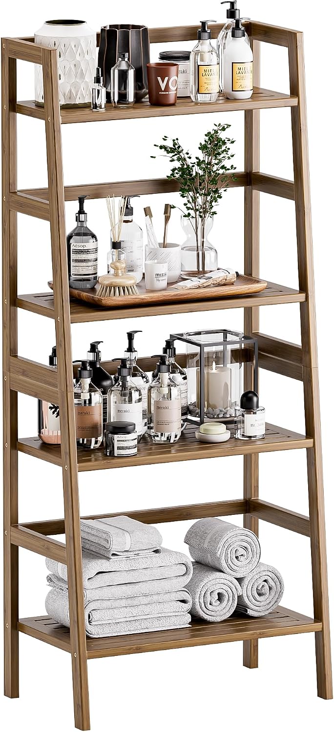 HITNET 4-Tier Bamboo Ladder Shelf, Freestanding Open Display Rack