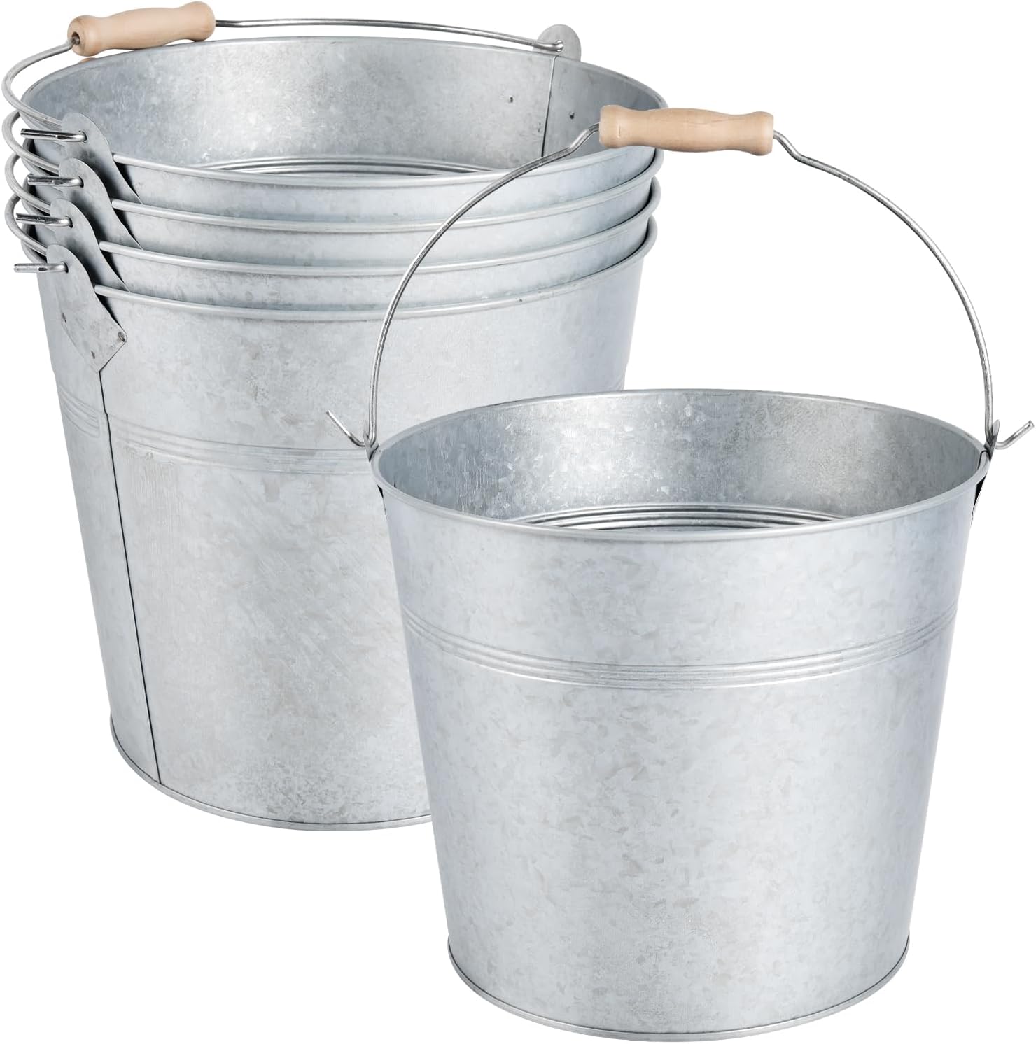 OBTANIM Galvanized Metal Buckets, 8 Quart, 4 Pack