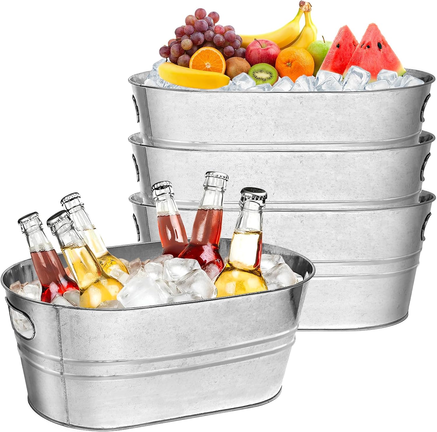 Galvanized Tub Ice Buckets, 3 Gallon, 4 Pack