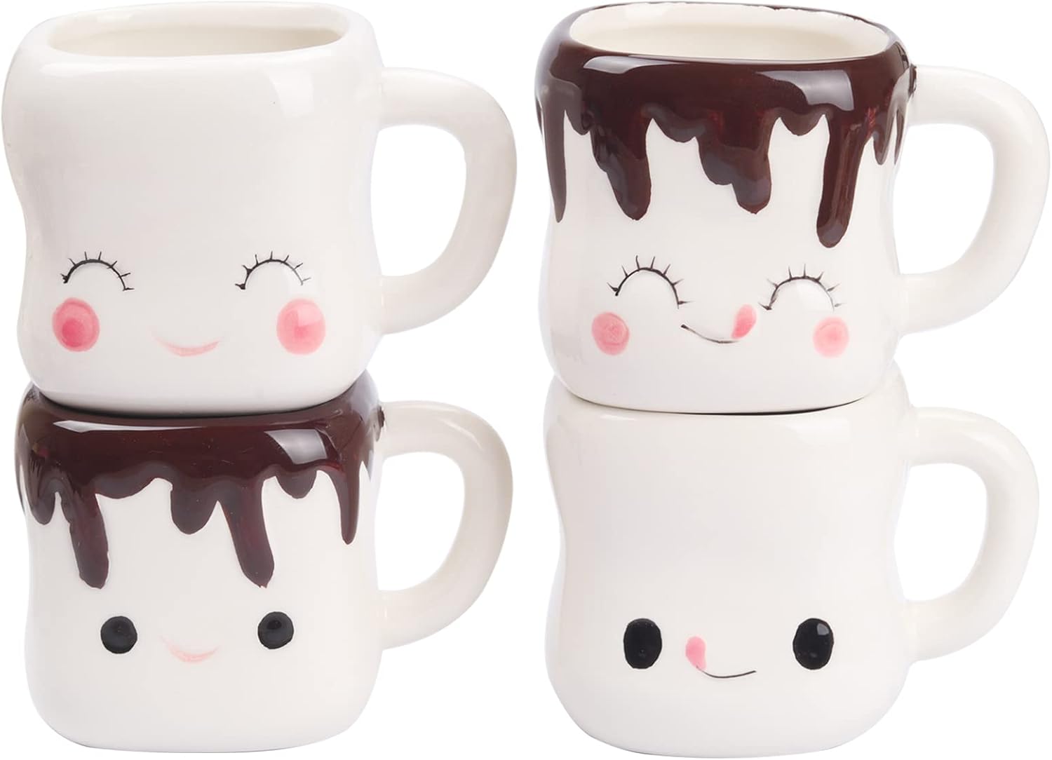 Marshmallow Mugs Set of 4 with Handle, Cute Hot Chocolate Cups