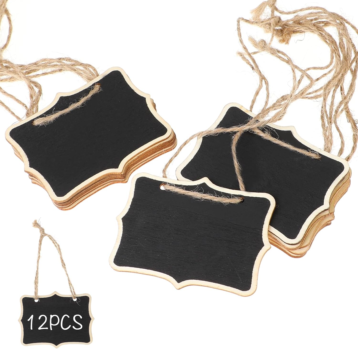 Mini Wooden Chalkboard Signs, 12 Pack, Small Hanging Labels