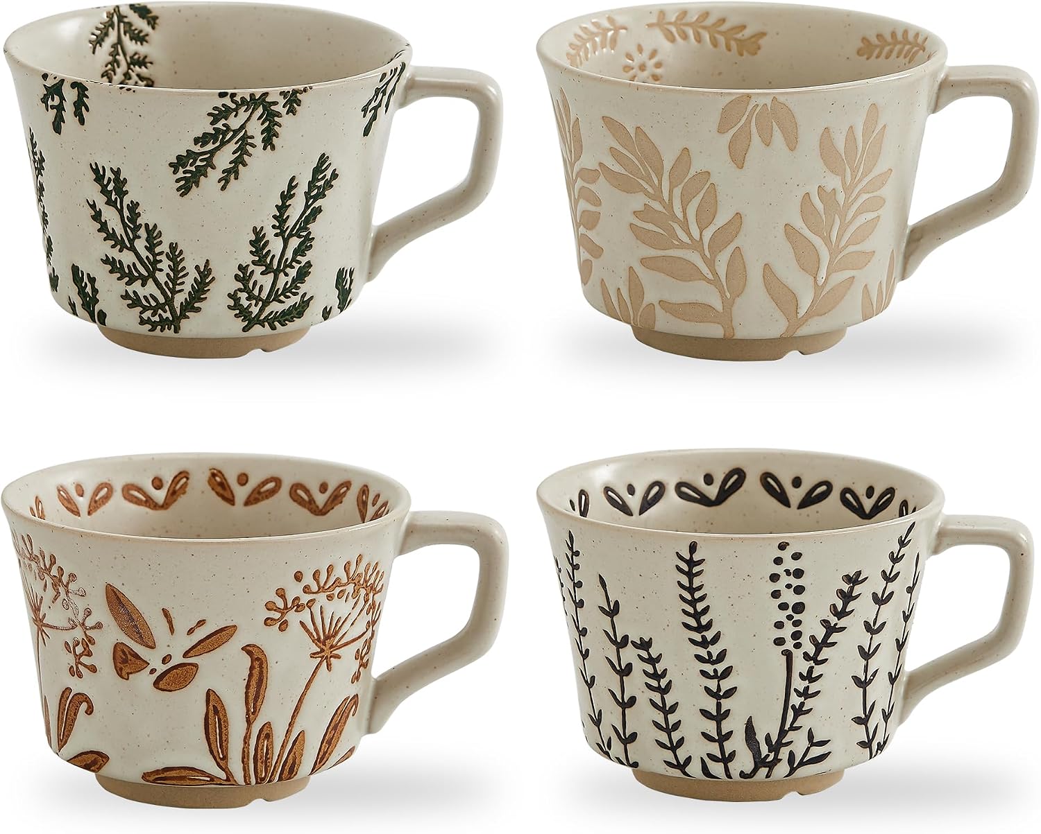 Vintage Ceramic Coffee Mugs, Set of 4, 12 oz, Handmade Stoneware