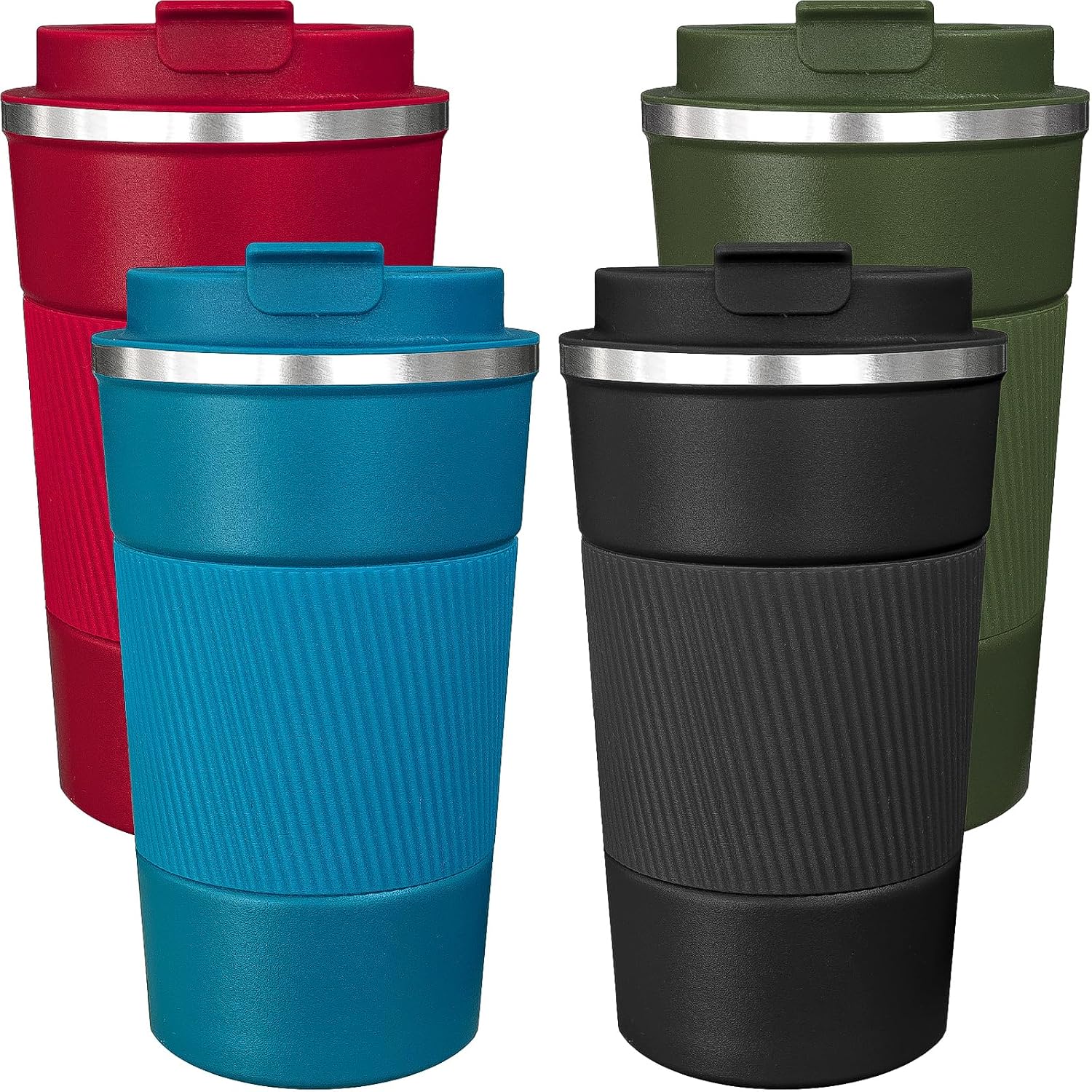 Insulated Coffee Mugs with Lids, 17 oz, 4 Pack, Stainless Steel