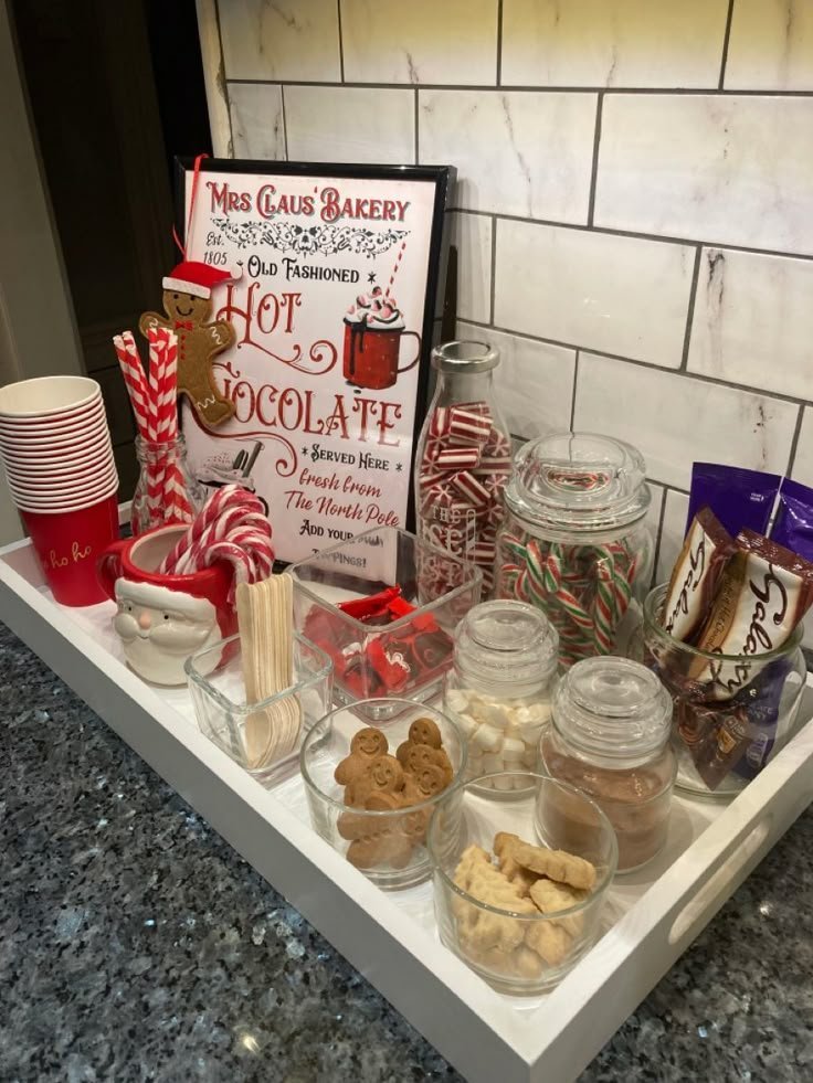Cozy hot cocoa station set up for winter enjoyment