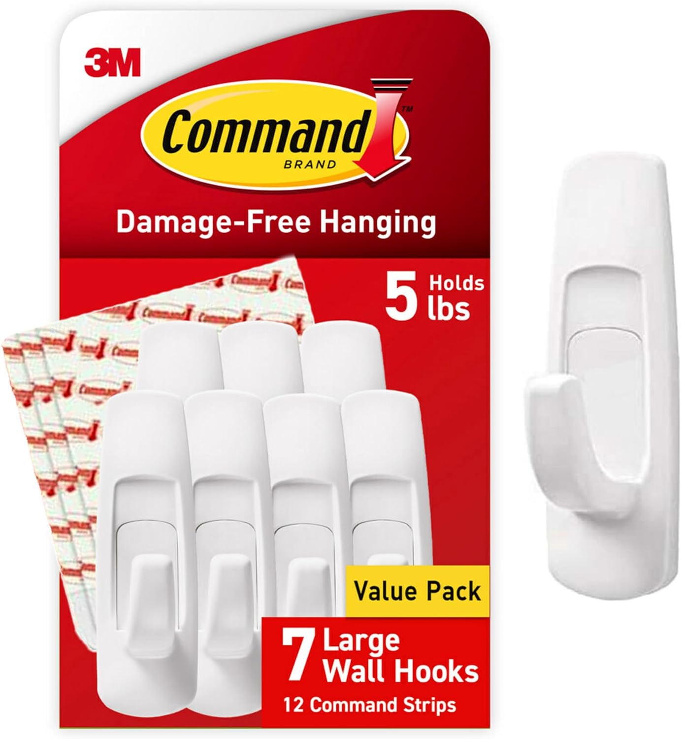 Command Large Utility Hooks, 7 Hooks, 12 Strips, Damage-Free
