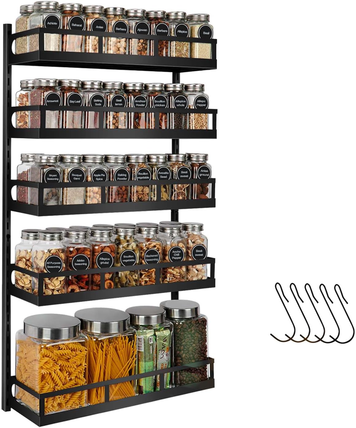 X-cosrack Wall Mount Spice Rack Organizer, 5 Tier, Height Adjustable