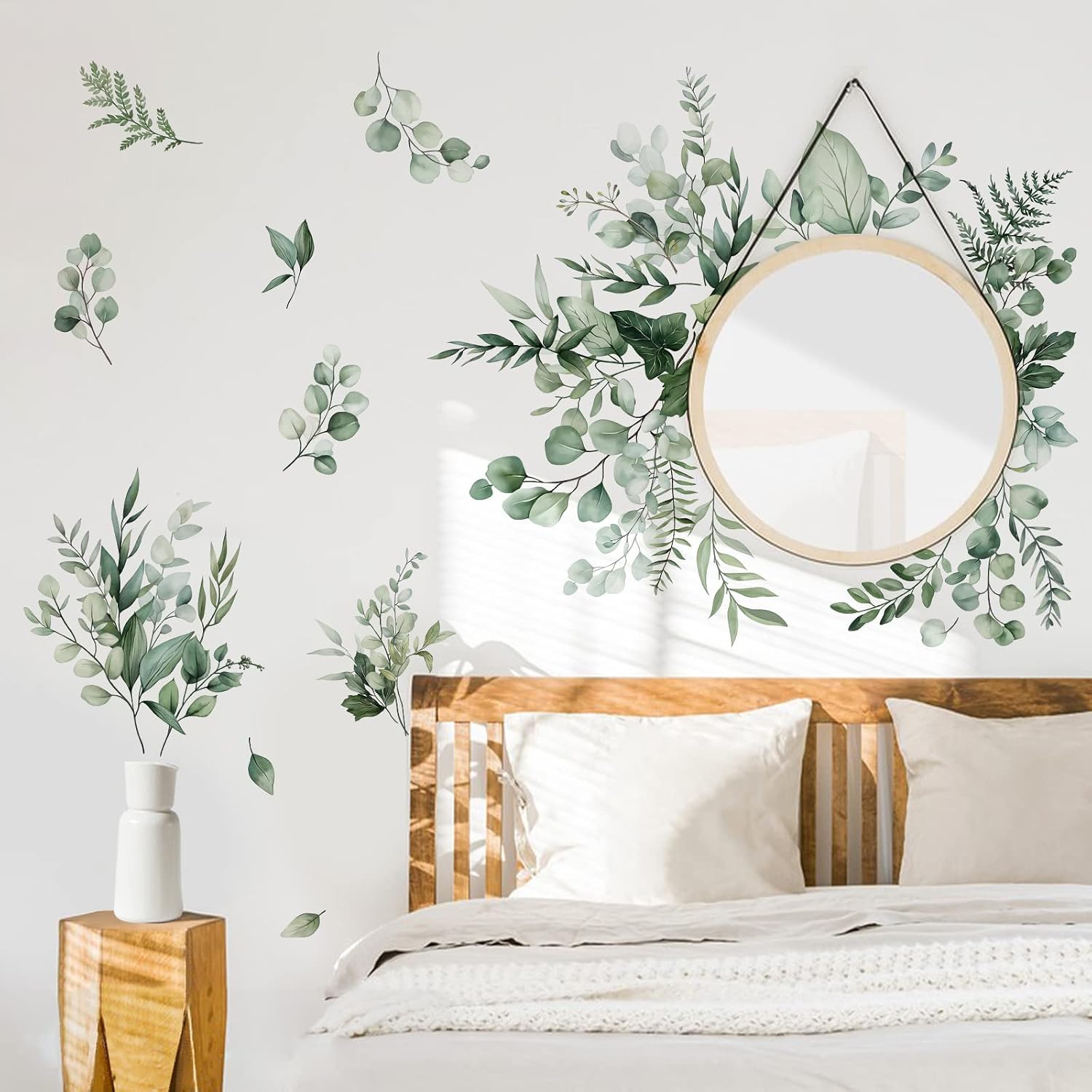 decalmile Botanical Green Leaves Eucalyptus Wall Decals