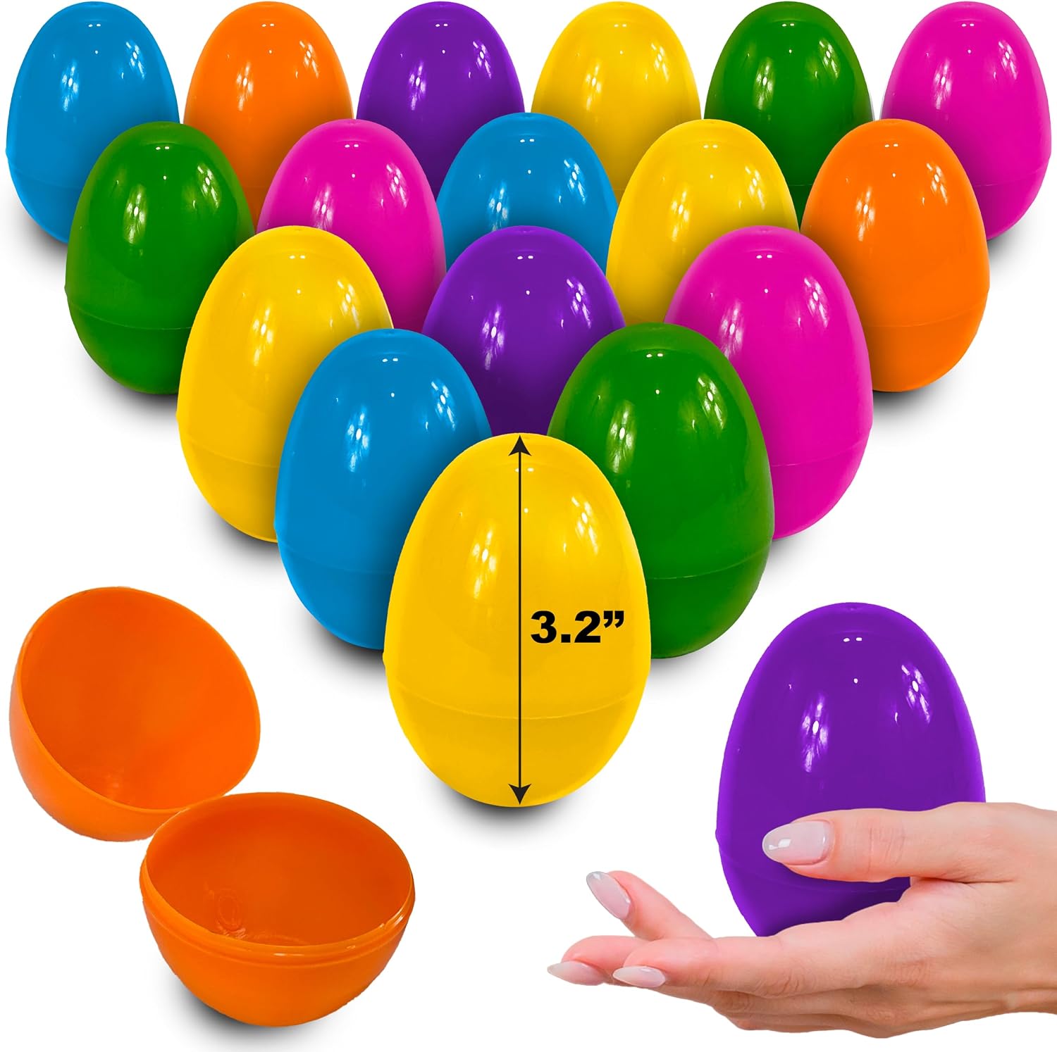 stargo 50 Pack Large Plastic Easter Eggs, 3.2 Inch, Empty and Fillable