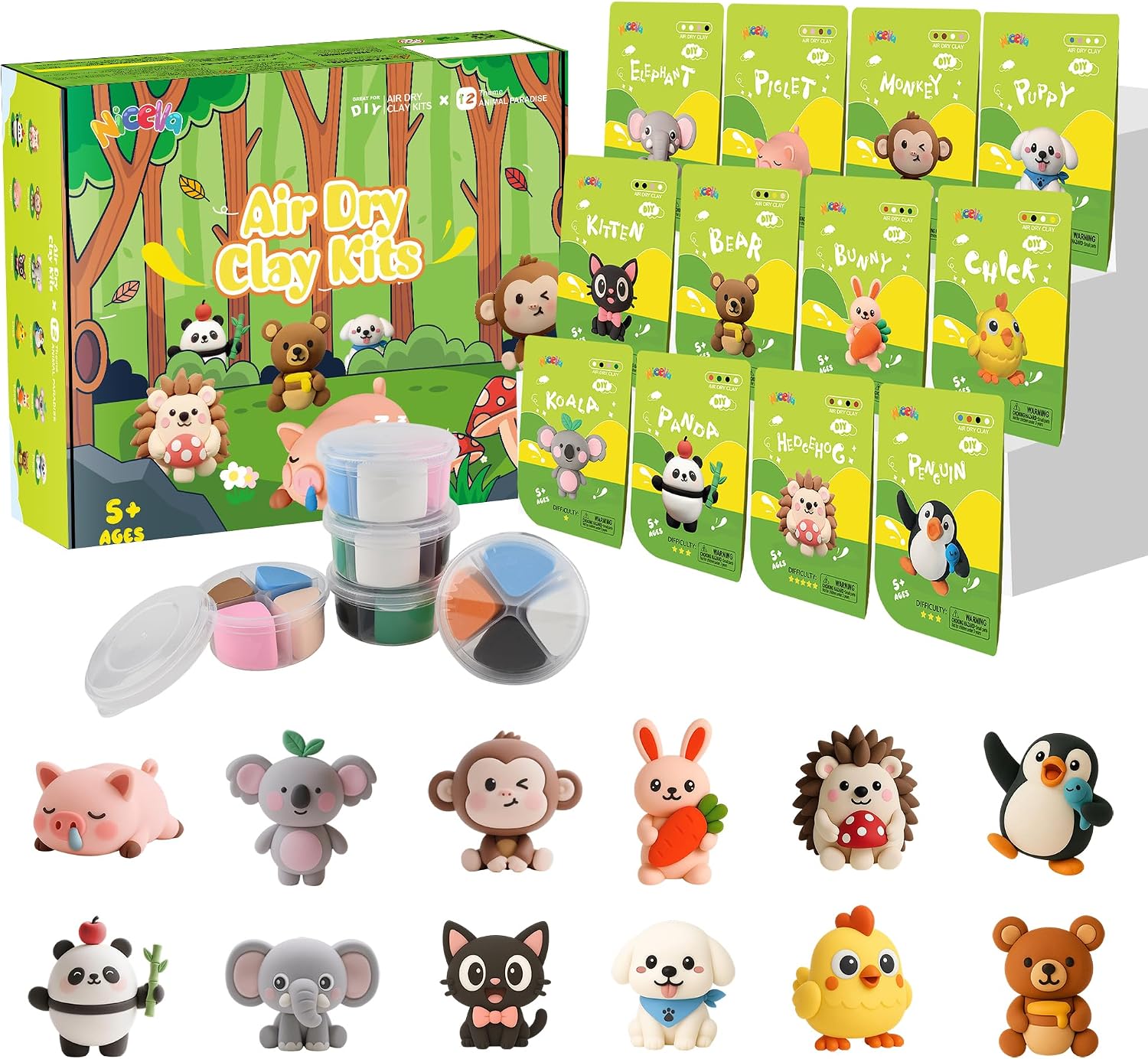 Nicella Air Dry Clay Kit, 12 Animals, Modeling Clay for Kids