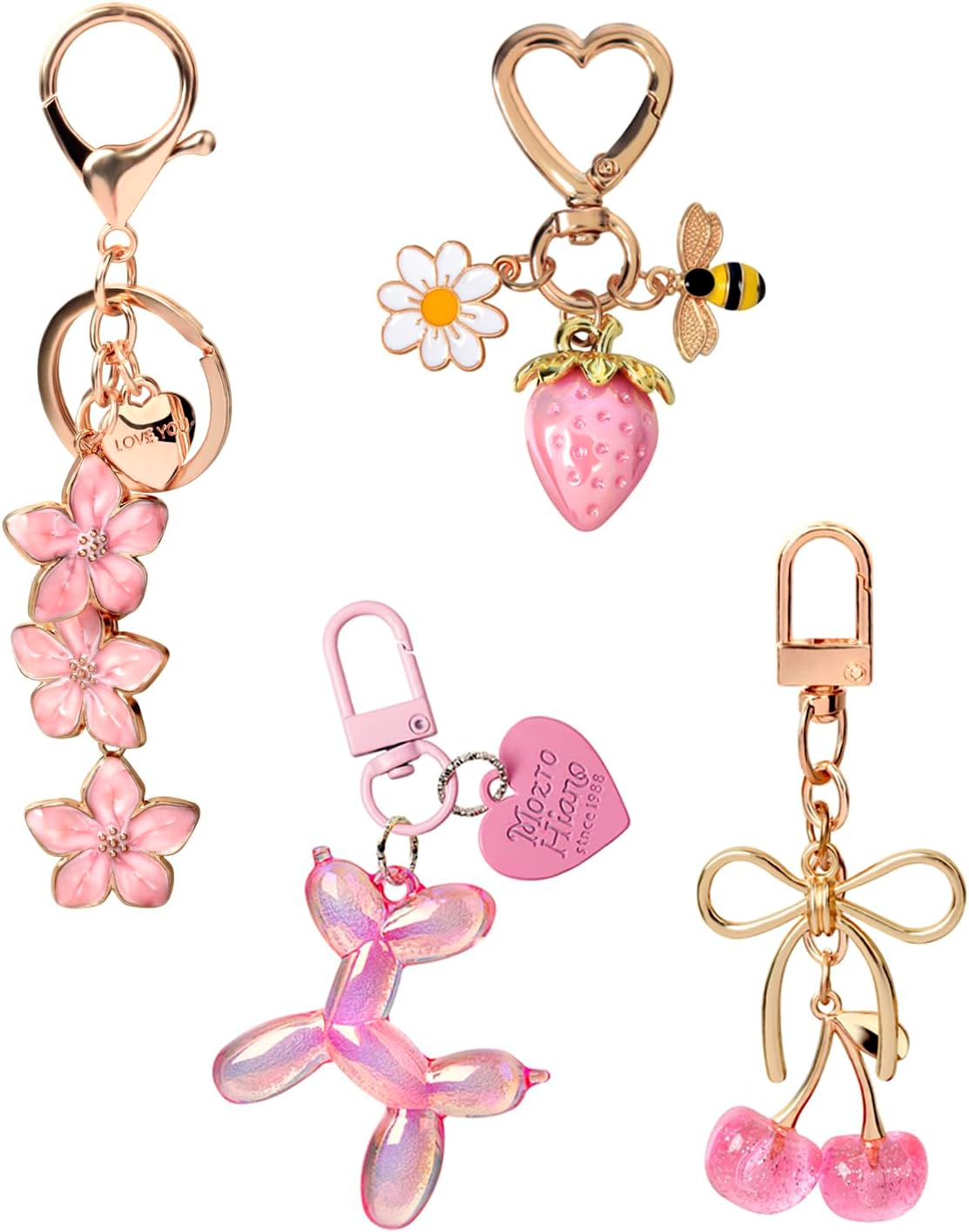 Cute Bag Charms for Handbags, 4 Pcs, Cherry Keychain Purse Accessories