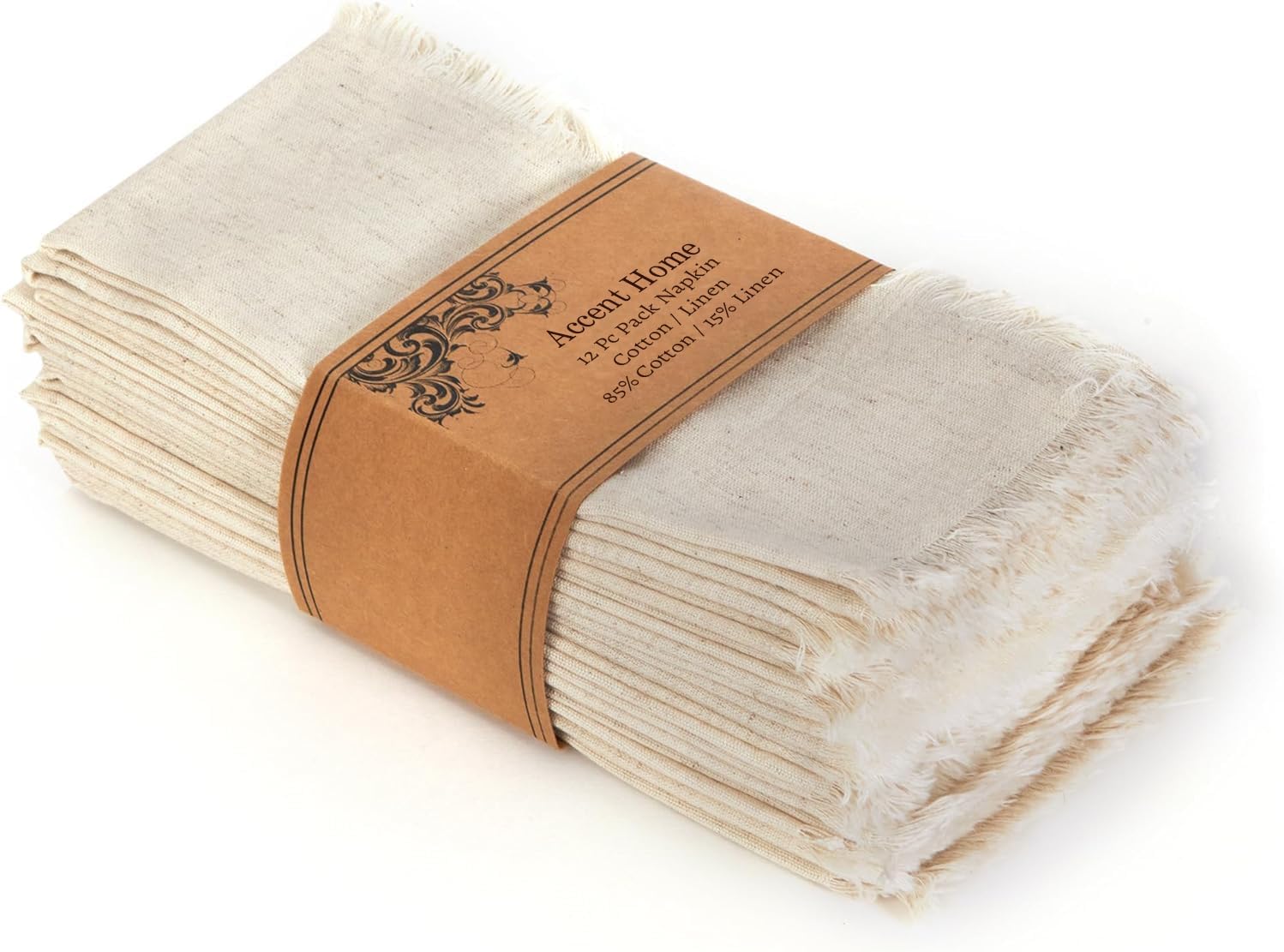 Accent Home Natural Linen Cloth Napkins, Set of 12, 18 x 18 Inch