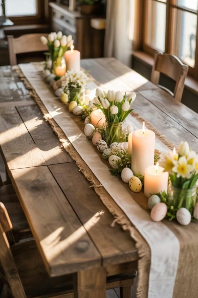 Beautifully styled Easter table setting with cohesive color and layered texture