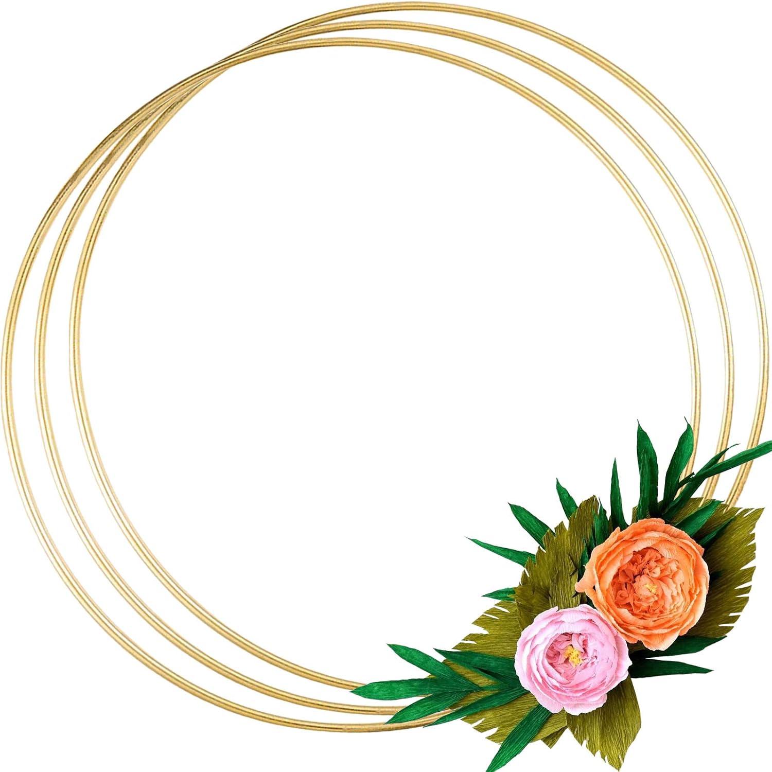 Large Metal Floral Hoop Wreath Rings, 14 Inch, 3 Pack, Gold Macrame Hoops