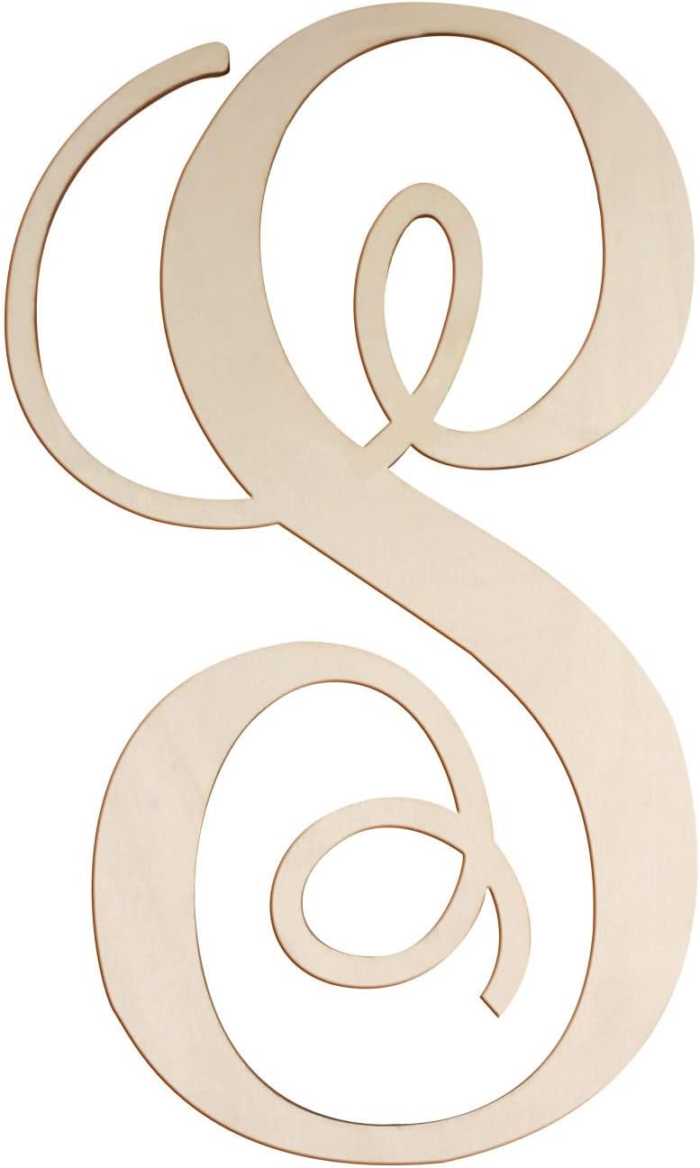Cursive Wooden Monogram Letter S, 14 Inch, for Wall Decor and Wreaths