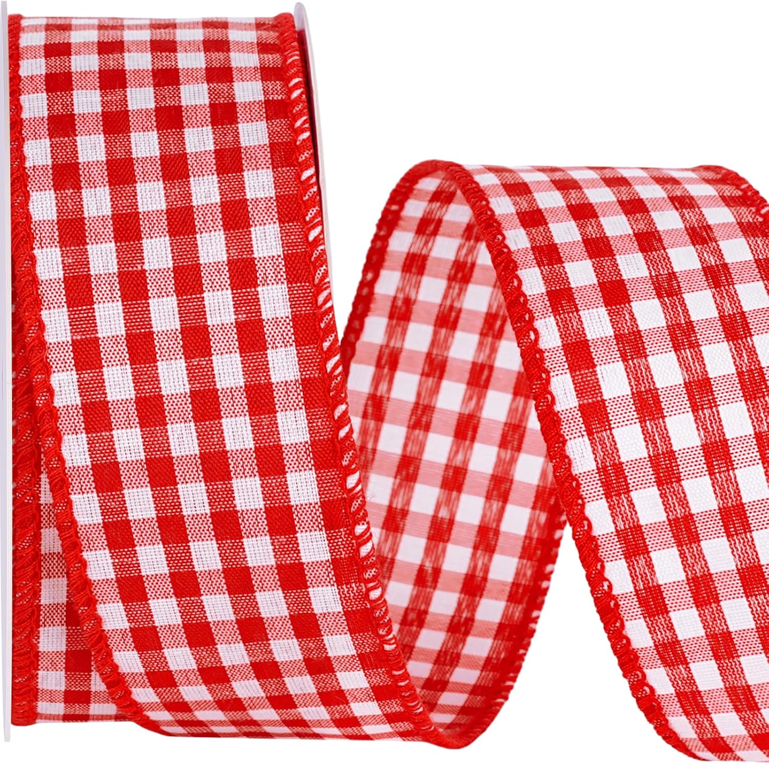 LaRibbons Red Gingham Wired Ribbon, 1.5 Inch x 10 Yards, Red and White Plaid