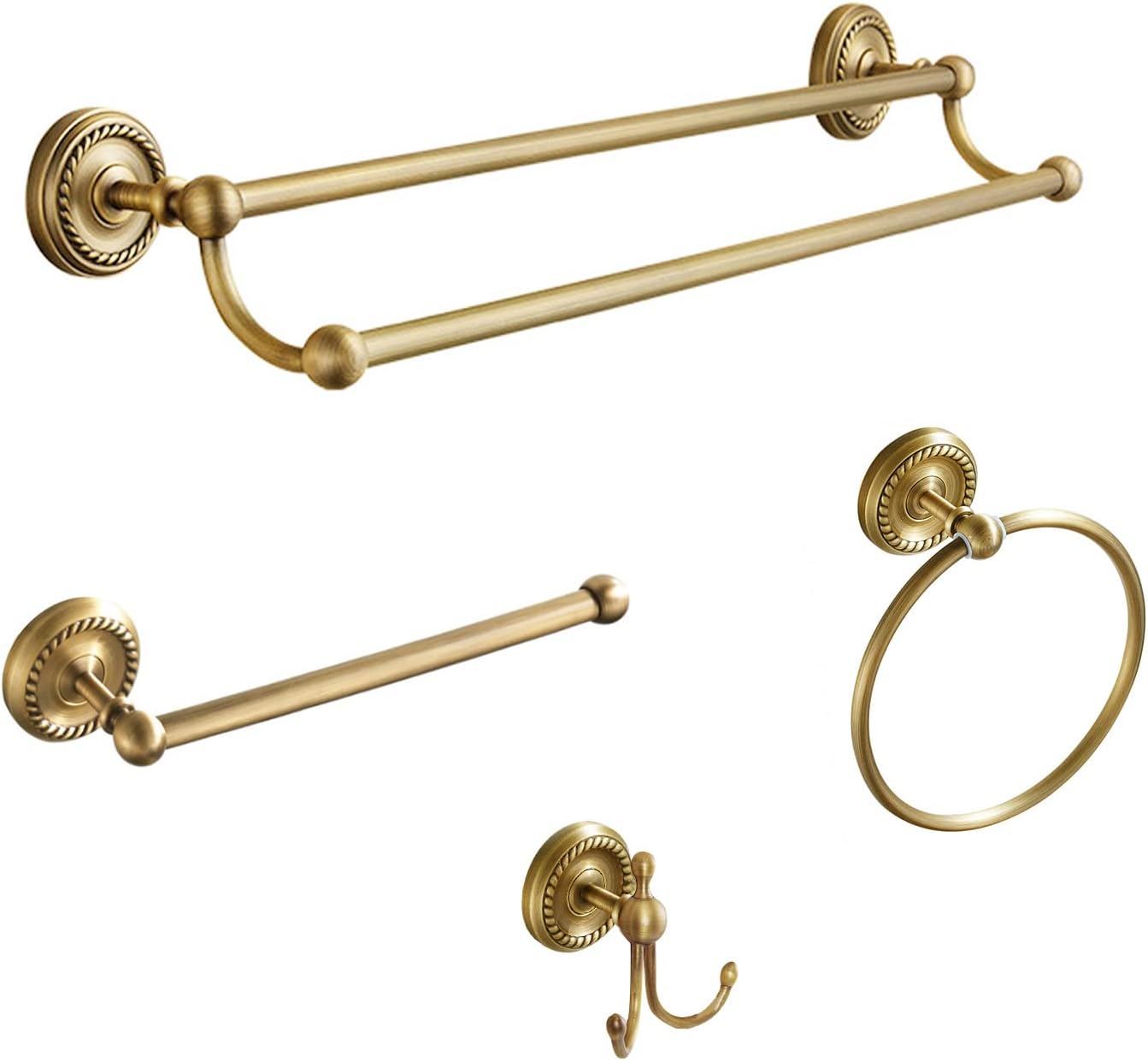 4 Piece Antique Brass Gold Bathroom Accessories Set, 24 Inch Towel Holder
