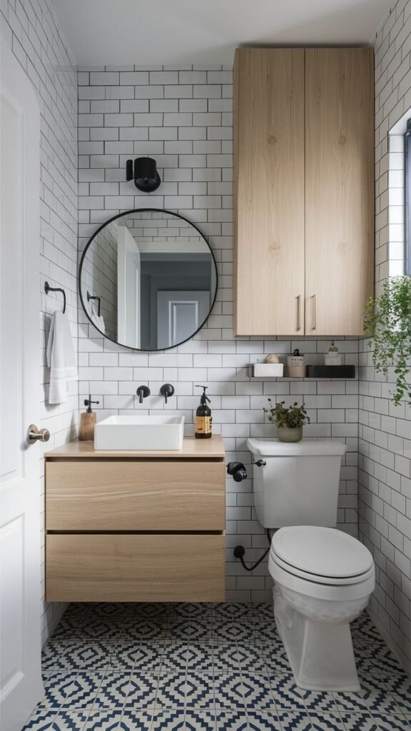Powder room with a clear design direction built around one color palette