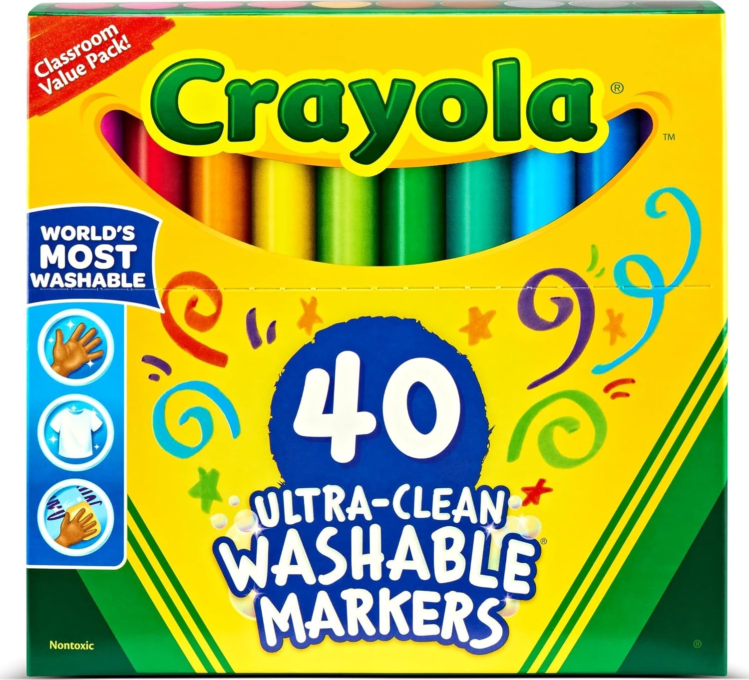 Crayola Ultra Clean Washable Markers, 40 Count, Broad Line