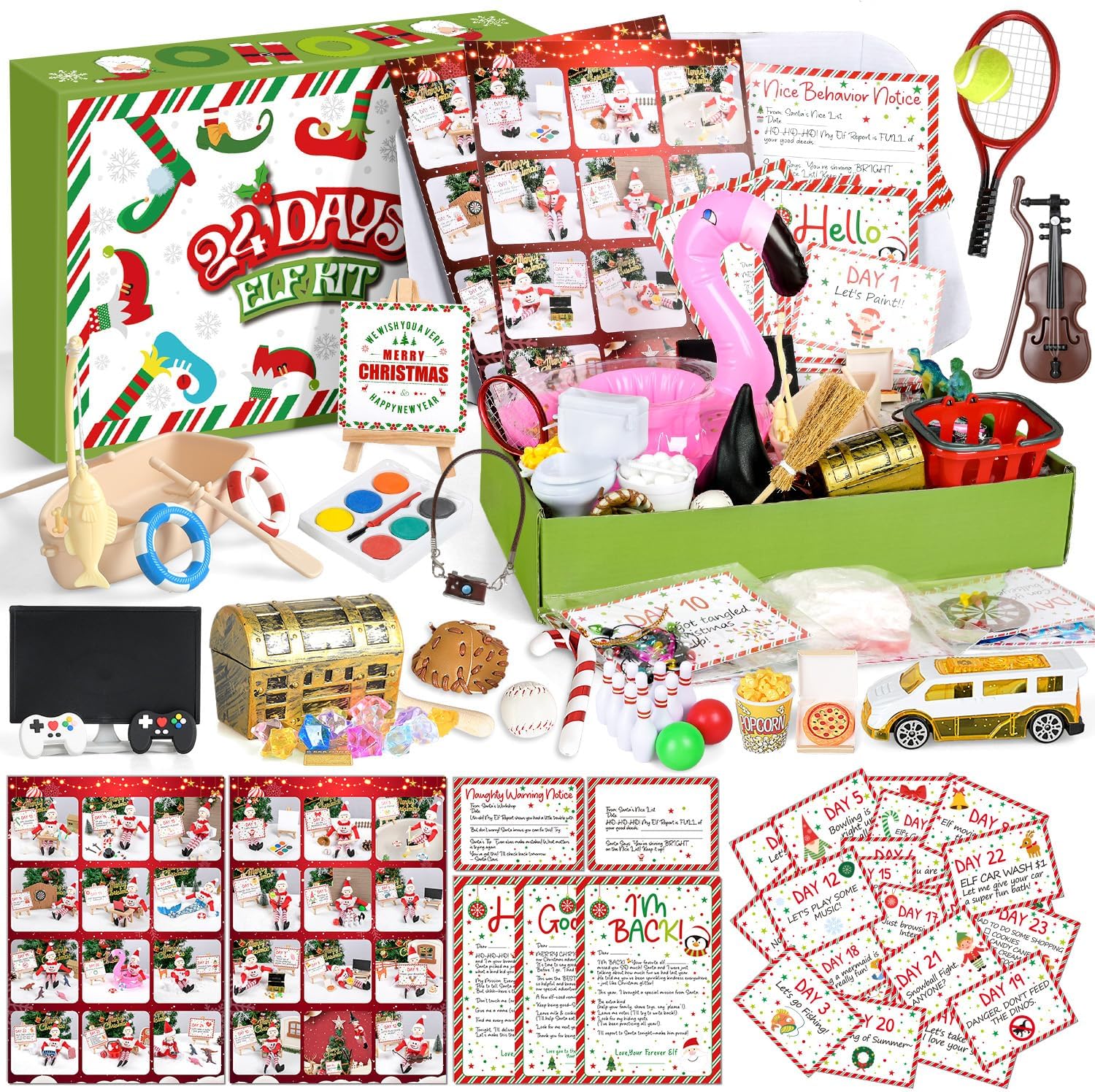 MOVINPE Elf Activities Kit, 24 Days Christmas Elf Accessories and Props