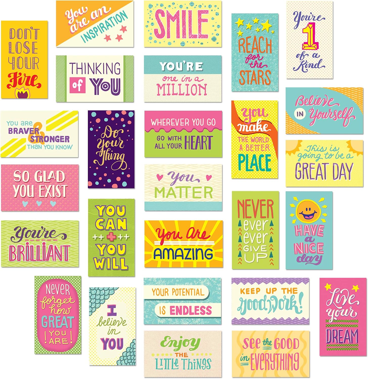 Youngever 300 Pack Motivational Quote Cards, 100 Unique Designs
