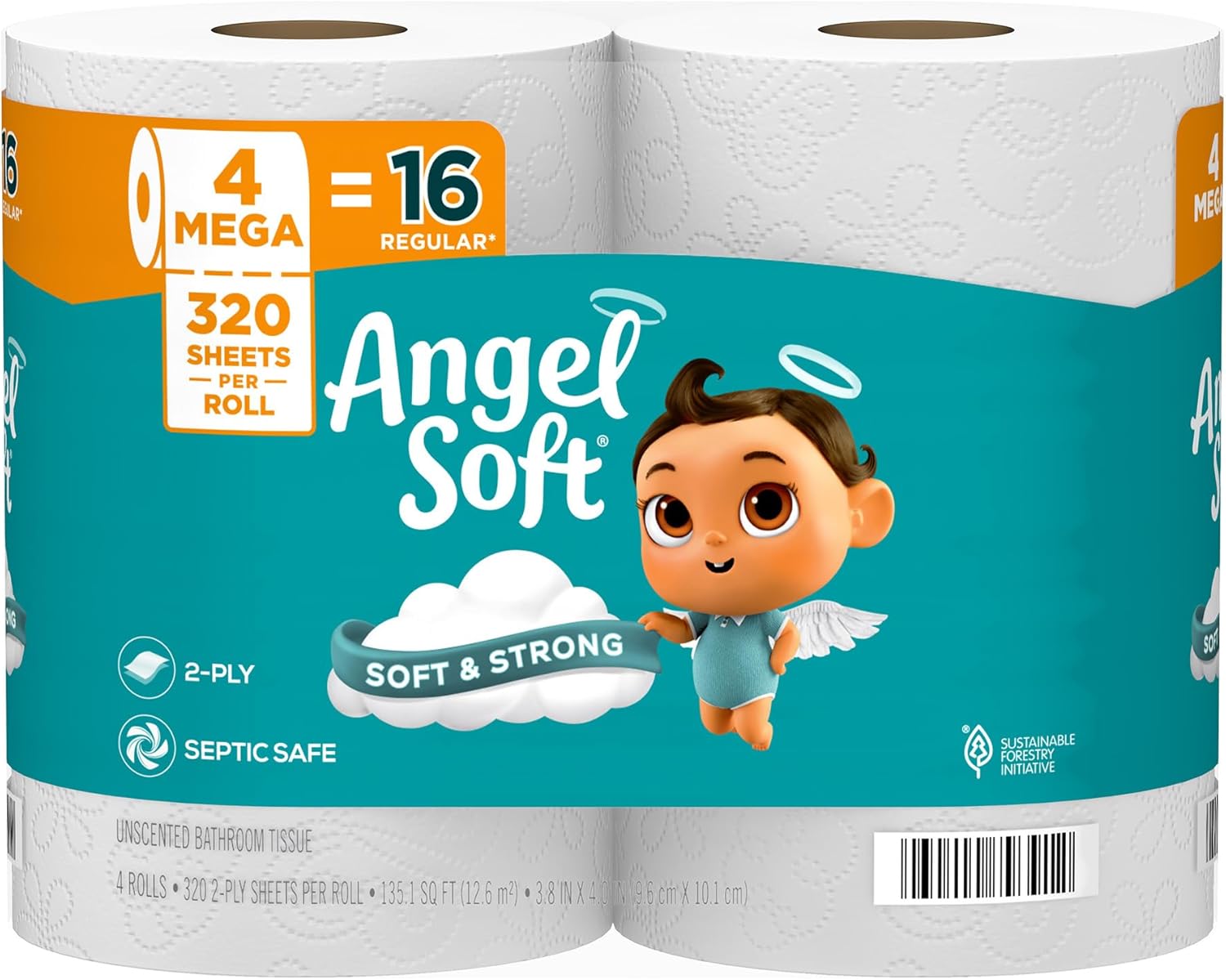 Angel Soft Toilet Paper, 4 Mega Rolls, 2-Ply