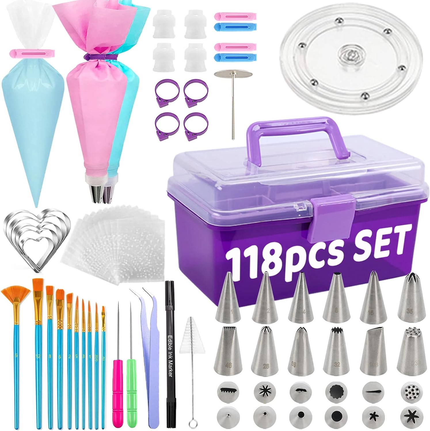 LUSHYUM Cookie Decorating Kit, 118 Pcs, with Storage Case