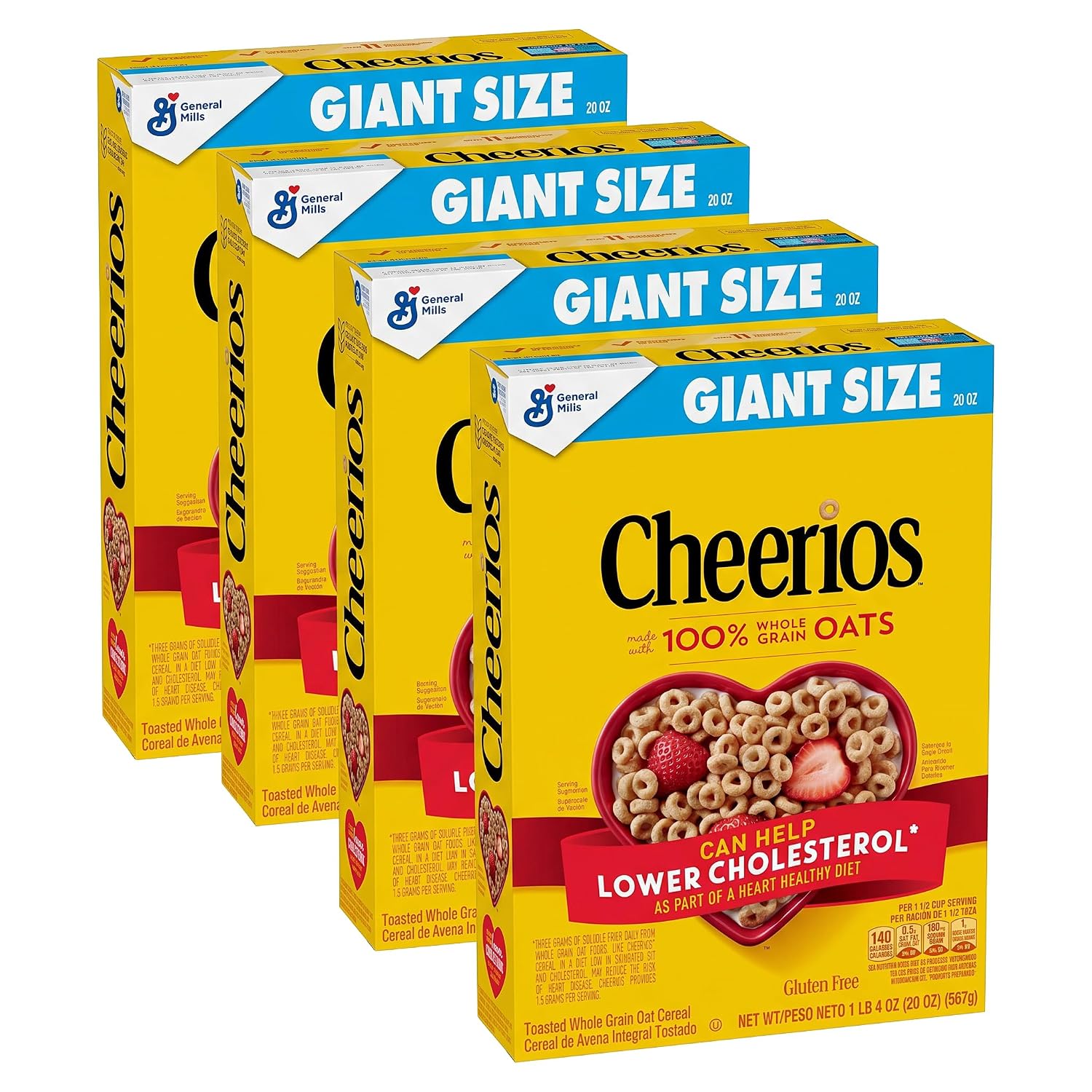 Cheerios Heart Healthy Breakfast Cereal, Giant Size, 20 oz, Pack of 4