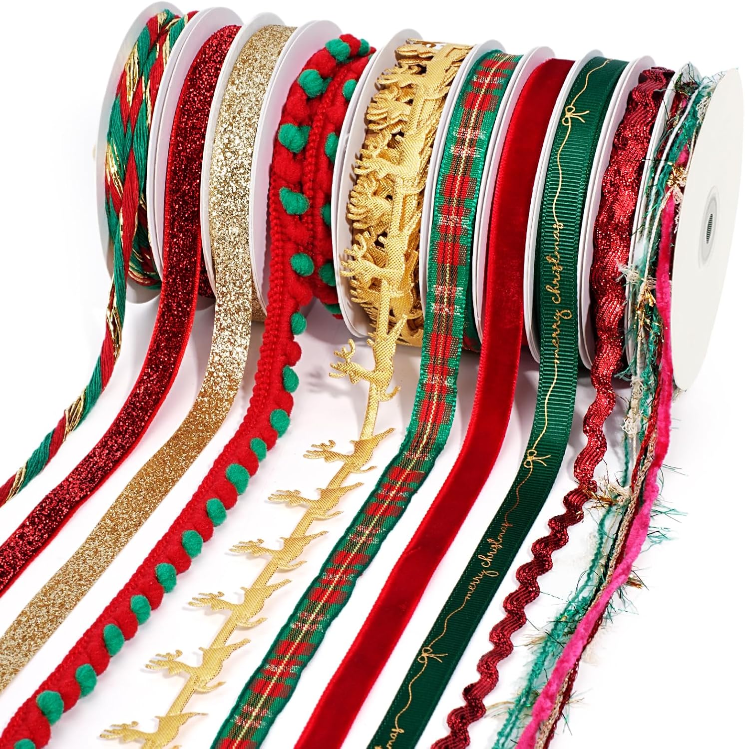 LaRibbons Christmas Ribbon for Crafts, 10 Rolls, 47 Yards Total