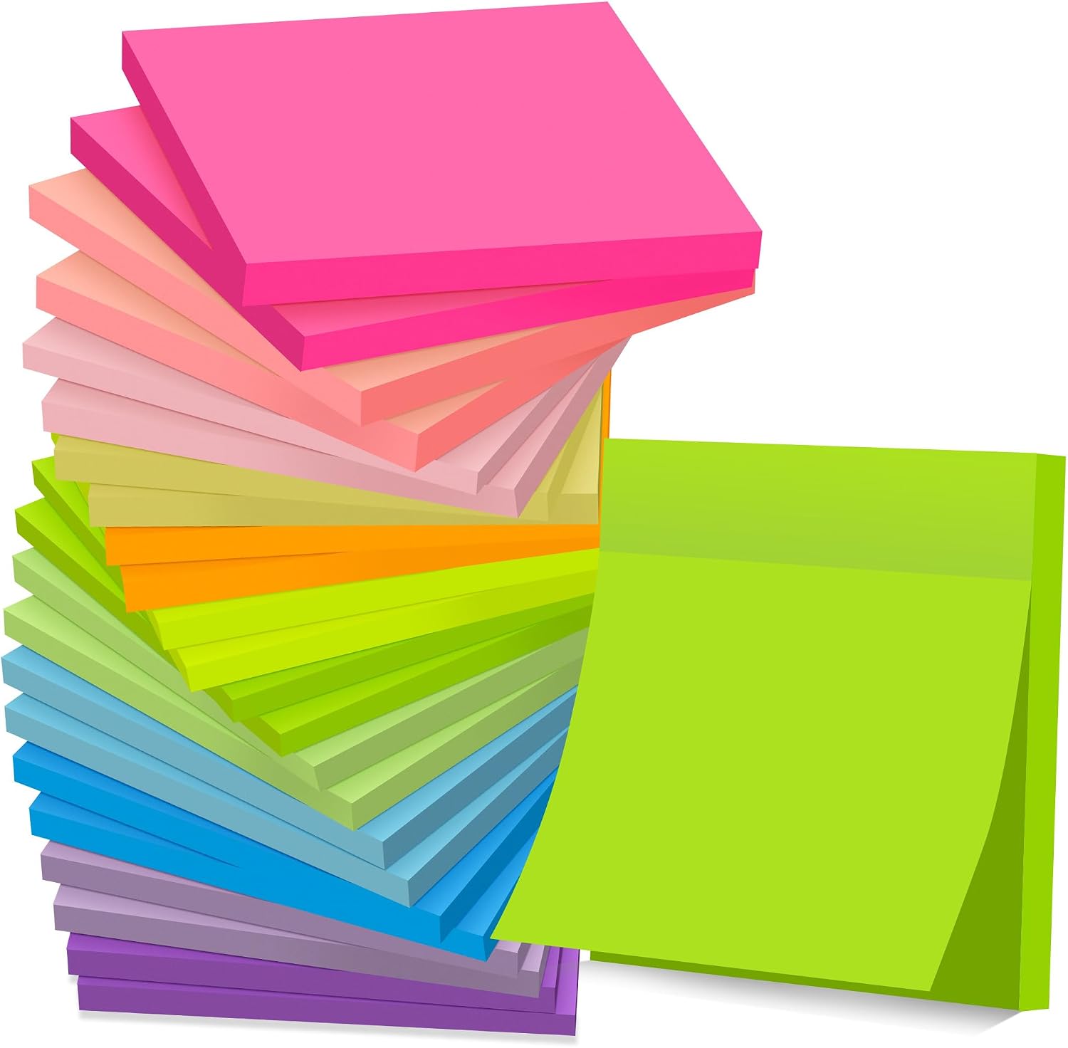 Sticky Notes, 3 x 3 Inch, 24 Pads, 12 Bright Colors, Self-Stick
