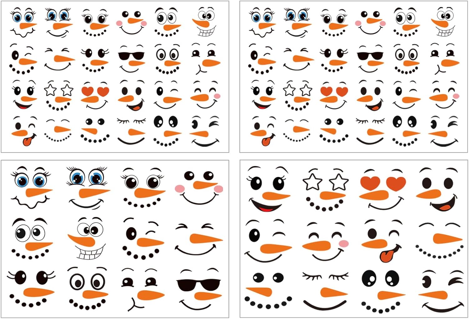 Snowman Face Stickers, 72 Pcs, 2 Sizes, for Crafts