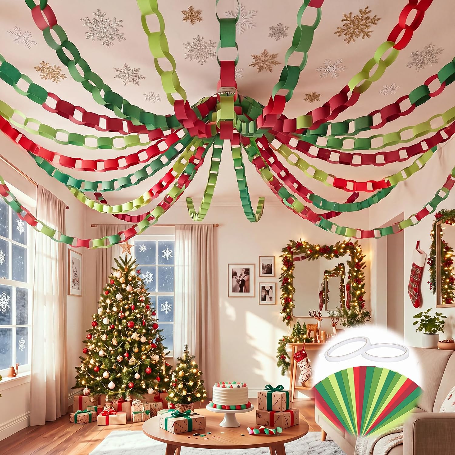 Crtiin 1000 Sheet Christmas Paper Chain Garland Strips, 1.77 x 8.27 Inch