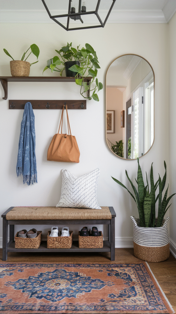 Finishing touches completing a well-styled entryway bench