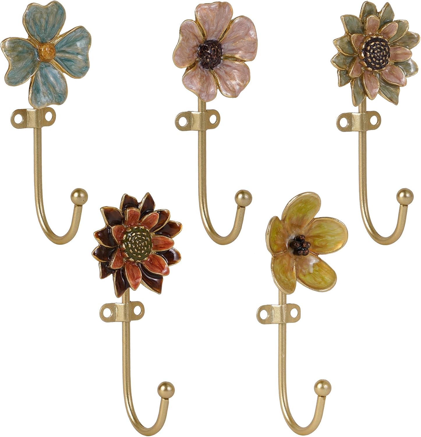 SOFFEE DESIGN Floral Wall Hooks, Set of 5, French Garden Entryway Decor