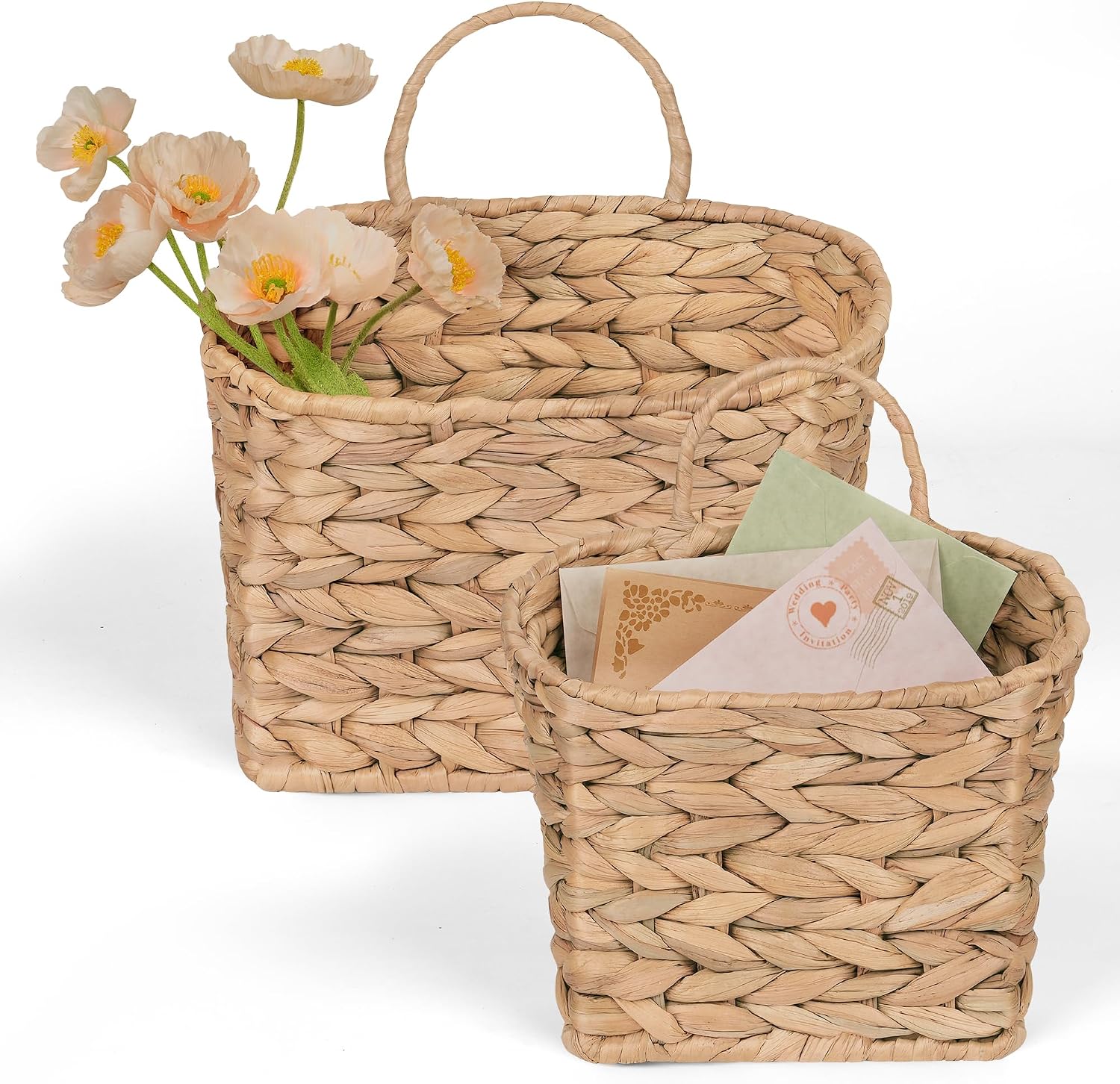 iEGrow Hanging Wall Baskets, Set of 2, Natural Water Hyacinth Wicker