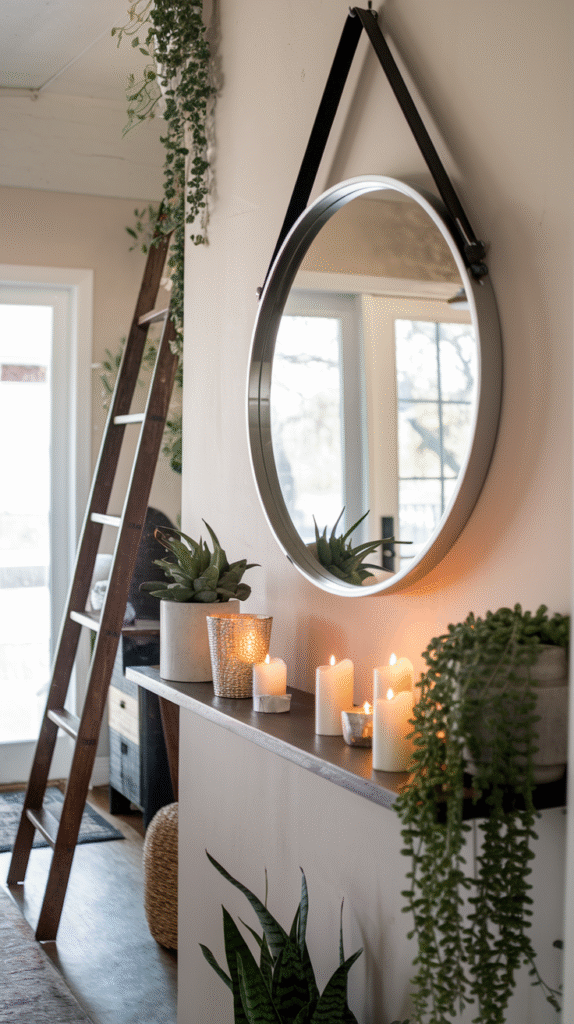Mirror adding function and light to the entryway drop zone