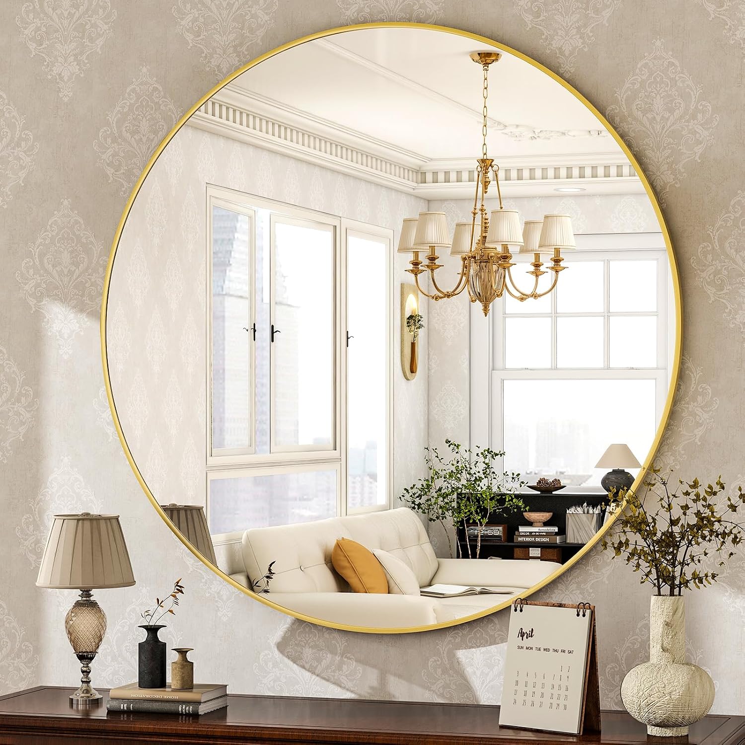 HARRITPURE Round Mirror 30 Inch, Gold Wall Mounted Circle Mirror