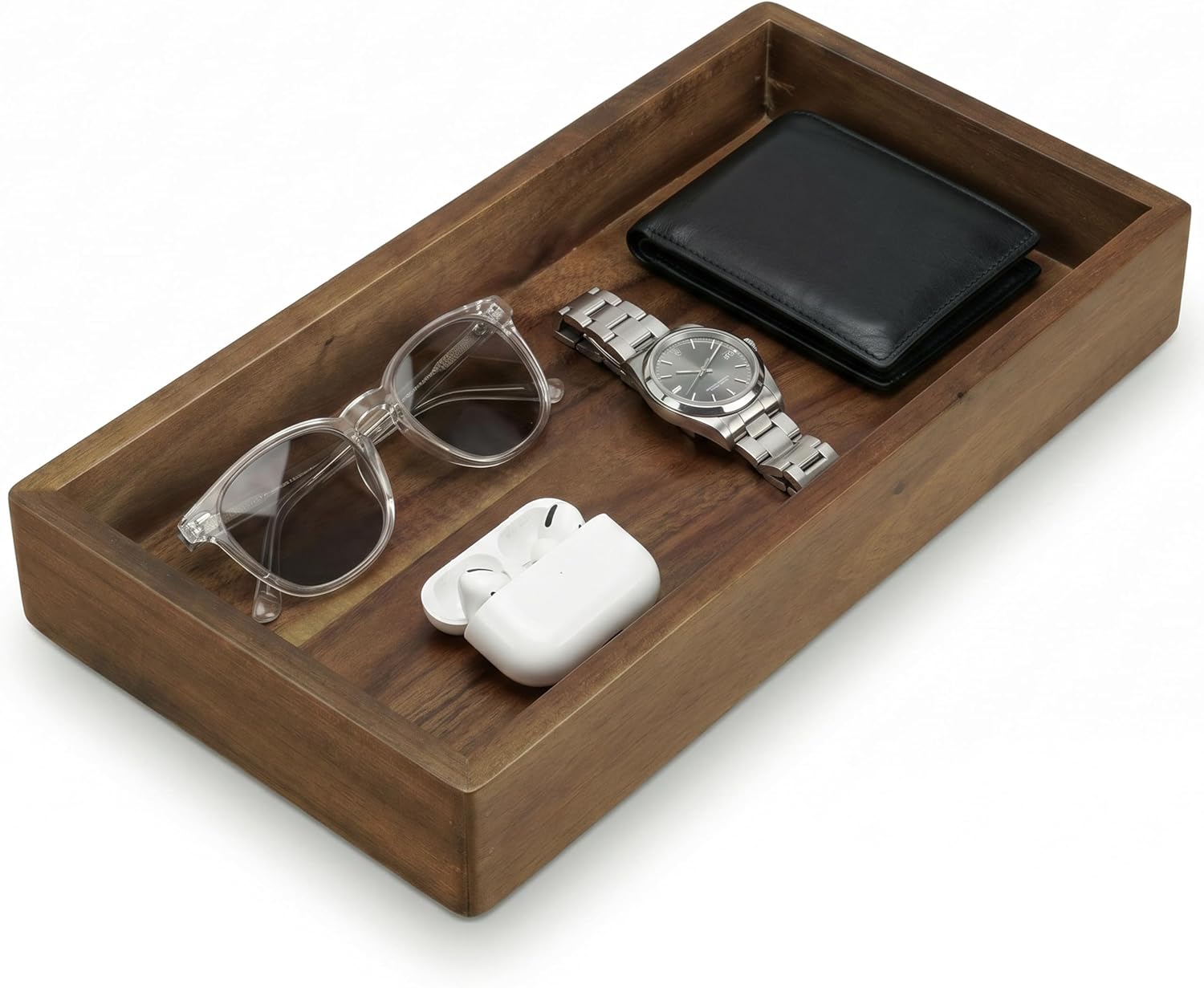 DEMIGO Valet Tray and Catchall, Dark Brown Acacia Wood
